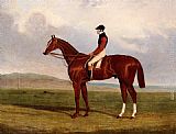 John Frederick Herring, Jnr Elis, A Chestnut Racehorse With John Day Up Waering The Colours Of Lord Lichfield, A Racehorse Beynd painting